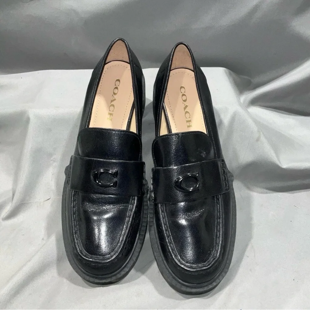 Coach Black Leather Platform Loafers FREE COA